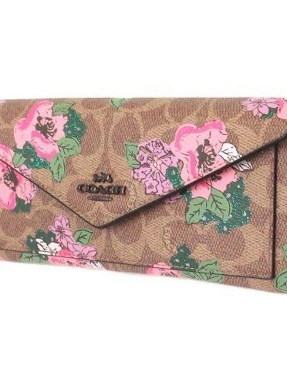 Coach Signature Canvas With Blossom Print Envelope Wallet EUC - Picture 14 of 14